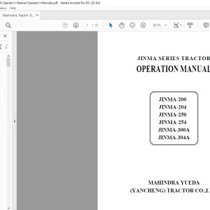 Mahindra Tractor JINMA-200 JINMA-204 JINMA-250 JINMA-254  JINMA-300A JINMA-304A Operators Manual - PDF DOWNLOAD