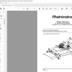 Mahindra Tractor 60” MOWER AND MOUNTING FOR MAX 28XL AND MAX 26 SERIES Operator's Manual - PDF DOWNLOAD