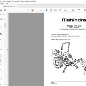 Mahindra Tractor MAX 26B Backhoe MAX 28XL & MAX 26B Series Operator's Manual - PDF DOWNLOAD
