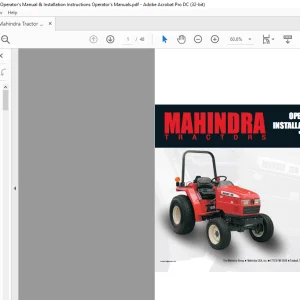 Mahindra Tractor 'ML106' Series INSTALLATION INSTRUCTION Operator's Manual  -  PDF DOWNLOAD