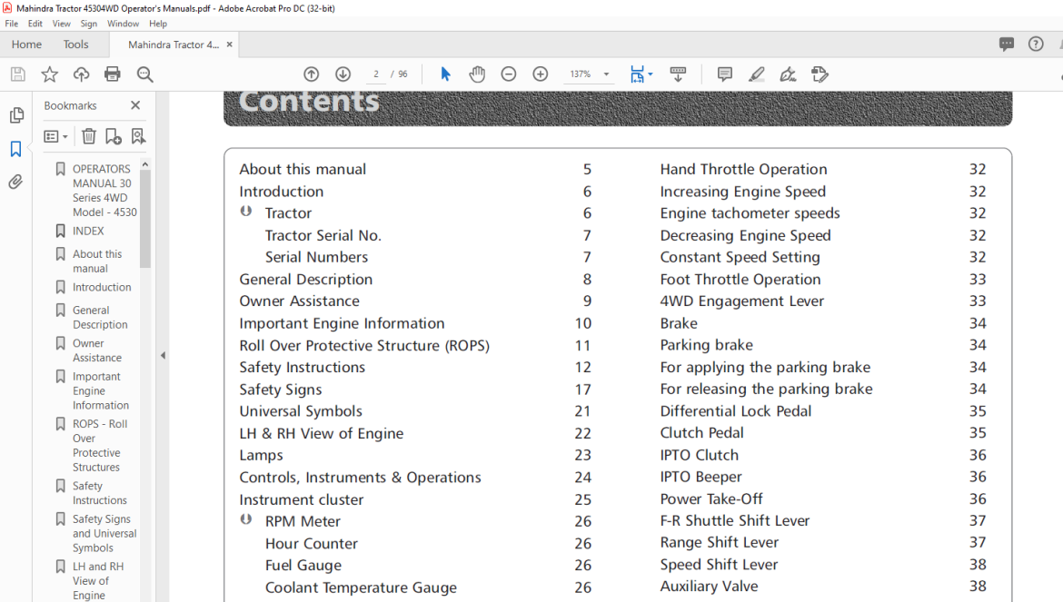 Mahindra Tractor 30 Series 4WD 4530 Operator S Manual PDF DOWNLOAD