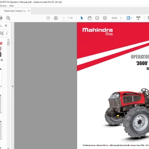 Mahindra Tractor ‘3600’ Series PST 3640 3650 TIER-4 FINAL Operator's Manual - PDF DOWNLOAD
