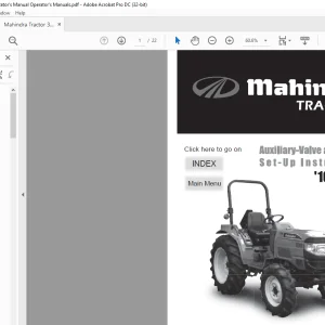 Mahindra Tractor'16'Series 3016 3616 Auxiliarv-Valve attachment Operator's Manual - PDF DOWNLOAD