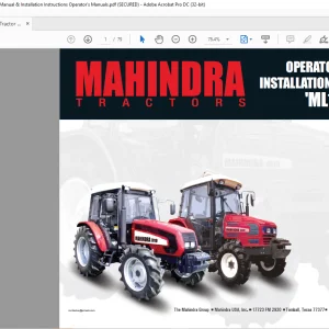 Mahindra Tractor'ML170' Series Installation Instructions Operator's Manual - PDF DOWNLOAD