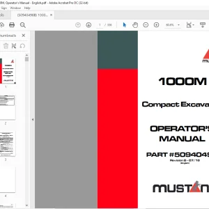 Mustang 1000M Compact Excavator Operator’s Manual 50940498 - PDF DOWNLOAD