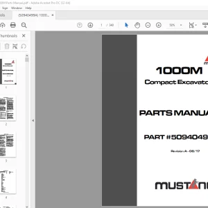 Mustang 1000M Compact Excavator Parts Manual 50940499 - PDF DOWNLOAD