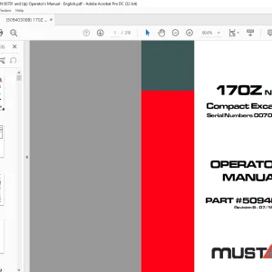 Mustang 170Z NXT2 Compact Excavator Operator's Manual 50940308 - PDF DOWNLOAD