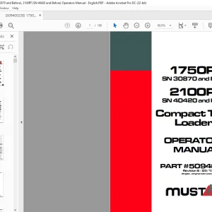 Mustang 1750RT 2100RT Compact Track Loader Operator’s Manual 50940023 - PDF DOWNLOAD