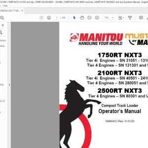 Mustang 1750RT NXT3 2100RT NXT3 2500RT NXT3 Compact Track Loader Operator’s Manual 50940412 - PDF DOWNLOAD
