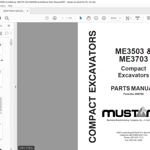 Mustang 1902-2202 Mini-Excavator Parts Manual 000-71002 - PDF DOWNLOAD