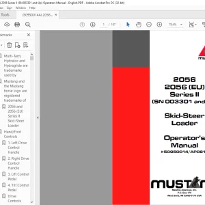 Mustang 2056 2056 (EU) Series II (SN 003301 and Up) Skid-Steer Loader Operator’s Manual 50950014-AP0811 - PDF DOWNLOAD