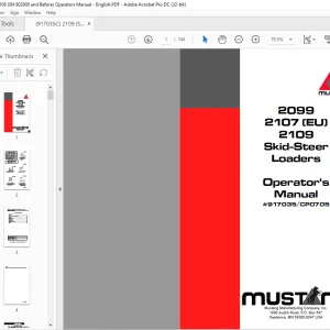 Mustang 2099 2107 (EU) 2109 Skid-Steer Loader Operator's Manual 917035 CP0705 - PDF DOWNLOAD
