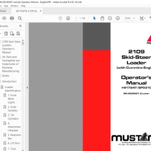 Mustang 2109 Skid-Steer Loader (with Cummins Engine) Operator's Manual 917247 EP0310 - PDF DOWNLOAD