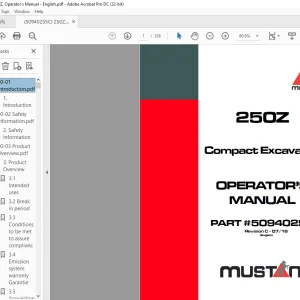 Mustang 250Z Compact Excavator Operator’s Manual 50940255 - PDF DOWNLOAD