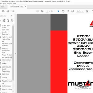 Mustang 2700V 2700V (EU) 3300V 3300V (EU) Skid-SteerLoader Operator’s Manual 50950001 BP0112 - PDF DOWNLOAD