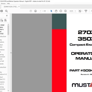 Mustang 270Z 350Z Compact Excavator Operator’s Manual 50940102 - PDF DOWNLOAD