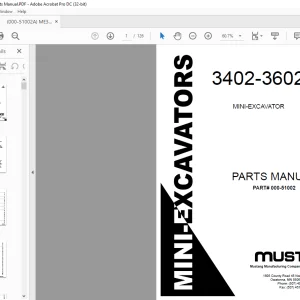 Mustang 3402-3602 Mini-Excavator Parts Manual 000-51002 - PDF DOWNLOAD