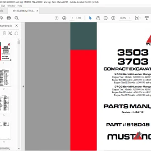 Mustang 3503 3703 Compact Excavator Parts Manual 918049 - PDF DOWNLOAD