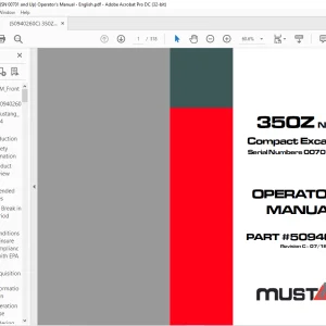 Mustang 350Z NXT2 Compact Excavator Operator’s Manual 50940260 - PDF DOWNLOAD