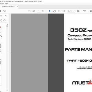 Mustang 350Z NXT2 Compact Excavator Parts Manual 50940279 - PDF DOWNLOAD