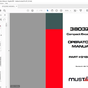 Mustang 3803ZT Compact Excavator Operator’s Manual 918206 - PDF DOWNLOAD