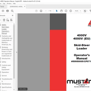 Mustang 4000V 4000V (EU) Skid-Steer Loader Operator’s Manual 50950005 CP0714 - PDF DOWNLOAD