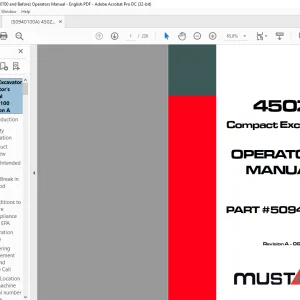 Mustang 450Z Compact Excavator Operator's Manual 50940100 - PDF DOWNLOAD