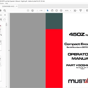 Mustang 450Z NXT2 Compact Excavator Operator's Manual 50940408 - PDF DOWNLOAD