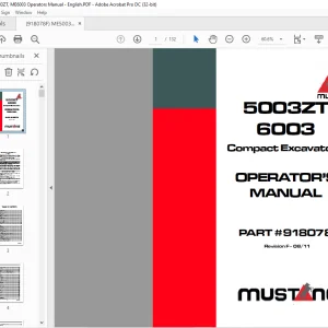 Mustang 5003ZT 6003 Compact Excavator Operator’s Manual 918078 - PDF DOWNLOAD