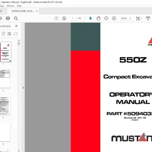 Mustang 550Z Compact Excavator Operator’s Manual 50940329 - PDF DOWNLOAD