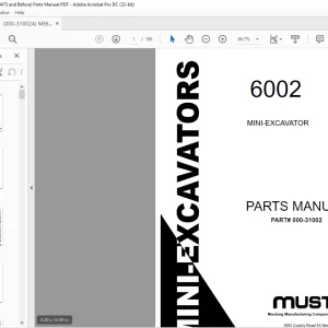Mustang 6002 Mini-Excavator Parts Manual 000-31002 - PDF DOWNLOAD