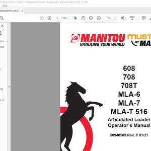 Mustang 608 708 708T MLA-6 MLA-7 MLA-T 516 Articulated Loader Operator’s Manual 50940509 - PDF DOWNLOAD