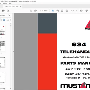 Mustang 634 Telehandler (Equipped with TIER II Engine) Parts Manual 913230 - PDF DOWNLOAD