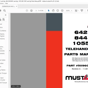 Mustang 642 844 1055 Telehandler Parts Manual 50960053 - PDF DOWNLOAD