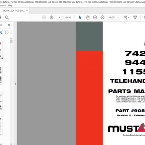Mustang 742 944 1155 Telehandler Parts Manual 908472 - PDF DOWNLOAD
