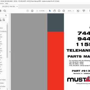 Mustang 744 944 1155 Telehandler Parts Manual 913291 - PDF DOWNLOAD