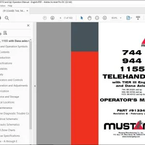 Mustang 744 944 1155 Telehandler with TIER III Engine & Dana Axles Operator’s Manual 913344 - PDF DOWNLOAD