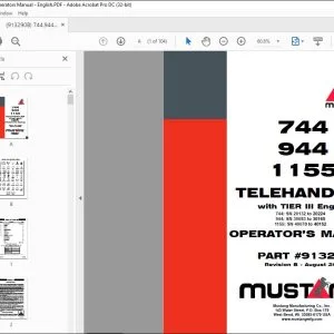 Mustang 744 944 1155 Telehandler with TIER III Engine Operator’s Manual 913290 - PDF DOWNLOAD