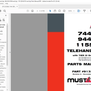 Mustang 744 944 1155 Telehandler with TIER III Engine Parts Manual 913338 - PDF DOWNLOAD