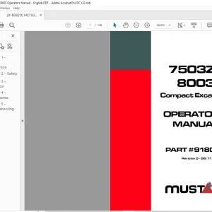 Mustang 7503ZT 8003 Compact Excavator Operator's Manual 918082 - PDF DOWNLOAD