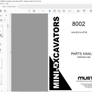 Mustang 8002 Mini-Excavator Parts Manual 000-11002 - PDF DOWNLOAD