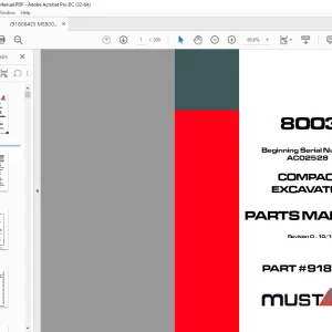 Mustang 8003 Compact Excavator Parts Manual 918084 - PDF DOWNLOAD