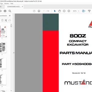 Mustang 800Z Compact Excavator Parts Manual 50940084 - PDF DOWNLOAD