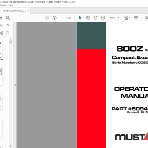 Mustang 800Z NXT2 Compact Excavator Operator’s Manual 50940324 - PDF DOWNLOAD
