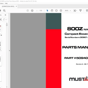 Mustang 800Z NXT2 Compact Excavator Parts Manual 50940325 - PDF DOWNLOAD