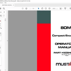 Mustang 80M Compact Excavator Operator’s Manual 50940492 - PDF DOWNLOAD