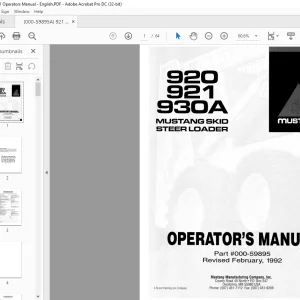 Mustang 920 921 930A Skid-Steer Loader Operator’s Manual 000-59895 - PDF DOWNLOAD