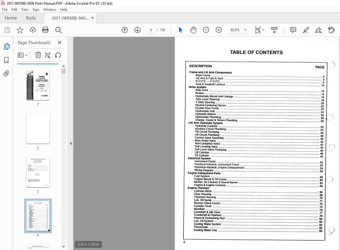 Mustang 940 E-Series Skid-Steer Loader Parts Manual 001-06958 - PDF