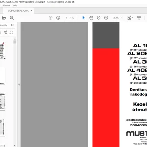 Mustang AL106, AL206(ES) AL306, AL406(ES) AL506 Derékcsuklós rakodógépek Kezelési útmutató Manual(50940568A) - PDF DOWNLOAD (Hungarian)