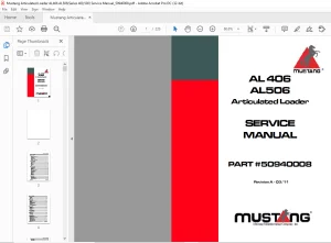Mustang Articulated Loader AL 406 AL 506 Service Manual(50940008) - PDF DOWNLOAD